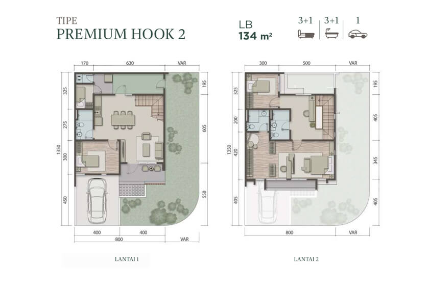 8 x 13.5 m2 Luas Bangunan : 134 m2 Luas Tanah : VAR 3+1 Bedroom 3+1 Bathroom 2 Floor 1 Balcony 1 Living Room 1 Dining Room 1 Kitchen 1 Garden 1 Void Area 1 Terrace 1 Carpot